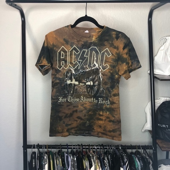 VINTAGE AC/DC Tie Dyed Distressed Tshirt - Picture 1 of 3